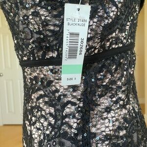 NWT Sequined Lace Stretch Black/Nude Sheath Midi Dress